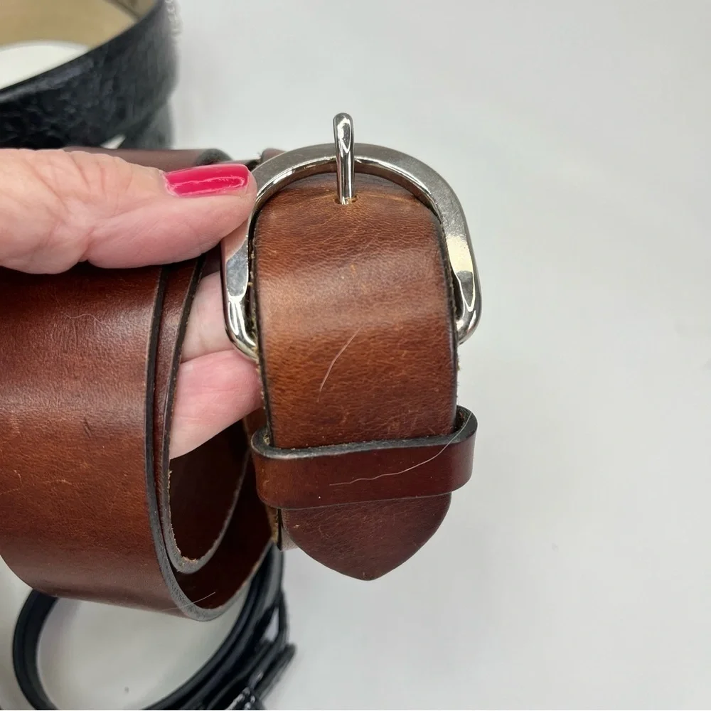 Belts Black Leather Lg Silver Croc Concho Adjustable + Brown Cherokee M 3 total